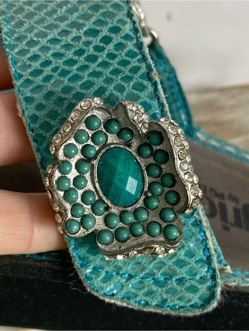 Alegria Carina sandals in a turquoise snakeskin-print leather 38 (8-8.5) - Picture 7 of 11